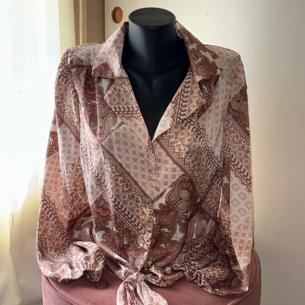 Zara Patterned Blouse - Brown and Cream